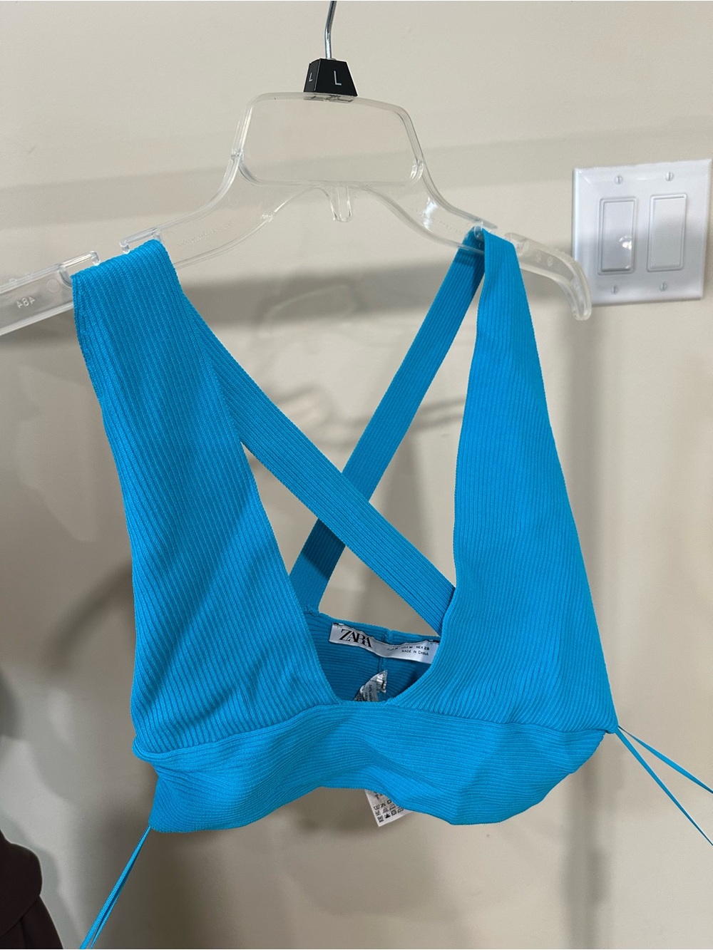 Zara Bright Turquoise Ribbed Cross-Back Bralette
